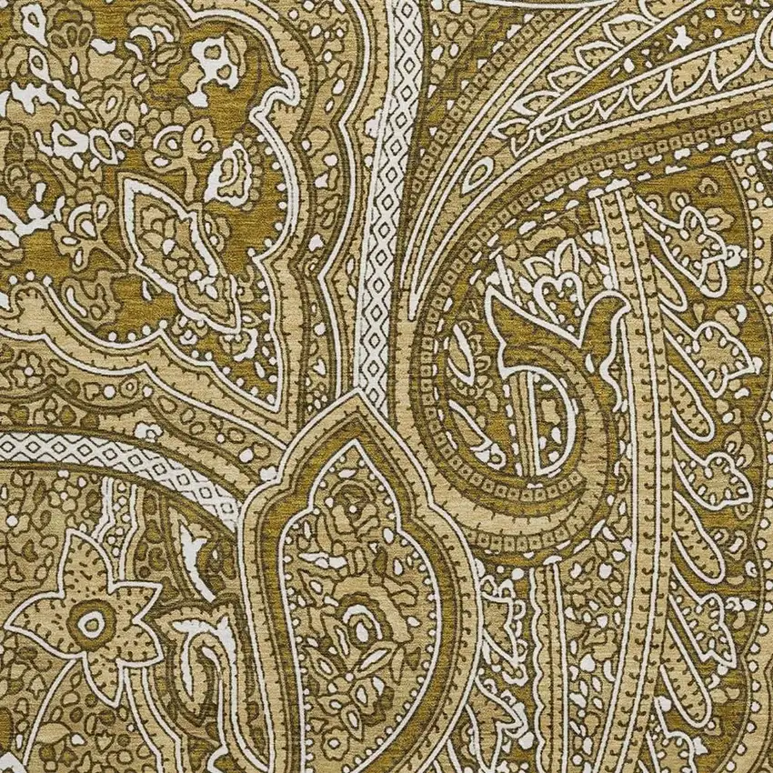 8' Brown And Ivory Paisley Washable Round Rug With UV Protection Photo 3