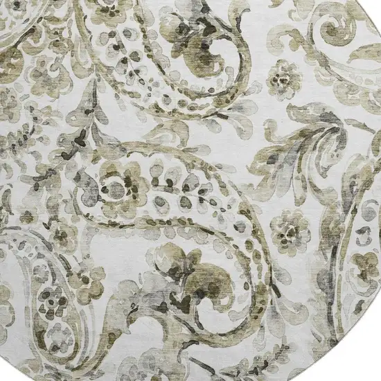 8' Brown And Ivory Paisley Washable Round Rug With UV Protection Photo 3
