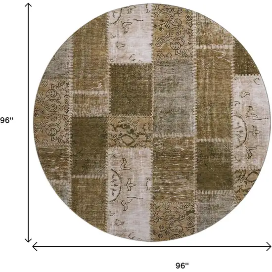 8' Brown And Ivory Patchwork Washable Round Rug With UV Protection Photo 3