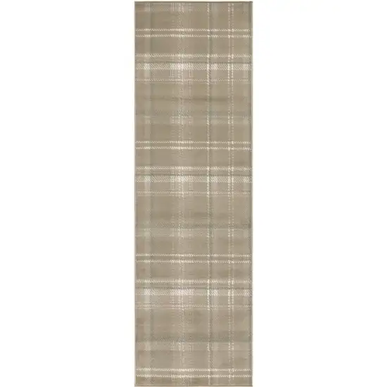 8' Brown And Ivory Plaid Runner Rug Photo 2