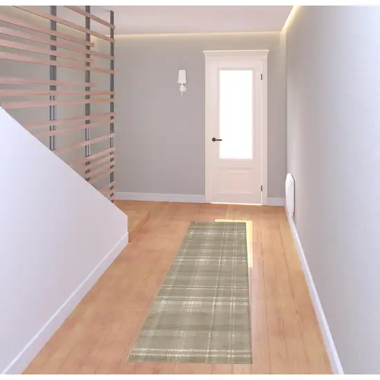 8' Brown And Ivory Plaid Runner Rug Photo 1