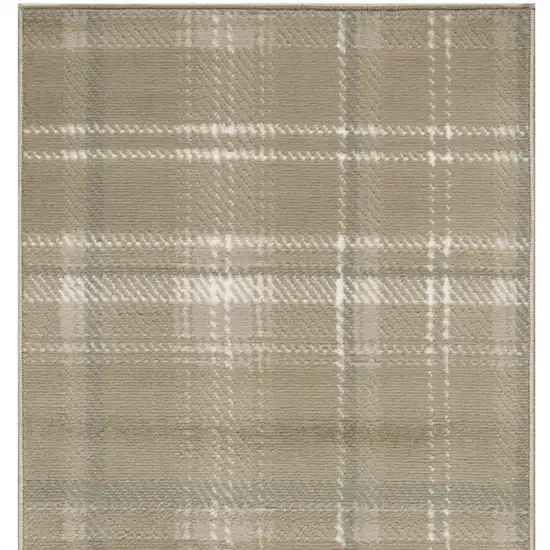 8' Brown And Ivory Plaid Runner Rug Photo 8