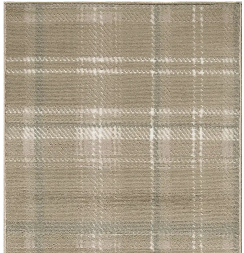 8' Brown And Ivory Plaid Runner Rug Photo 8