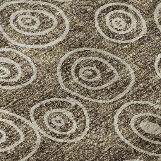 8' Brown And Ivory Polka Dot Washable Round Rug With UV Protection Photo 9