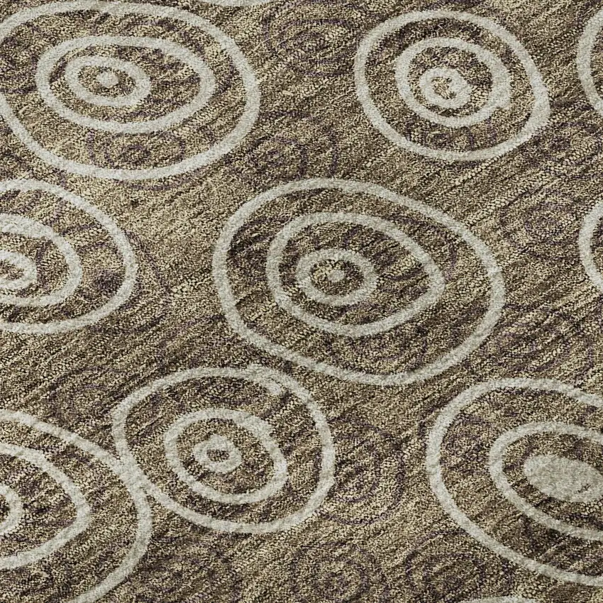 8' Brown And Ivory Polka Dot Washable Round Rug With UV Protection Photo 9