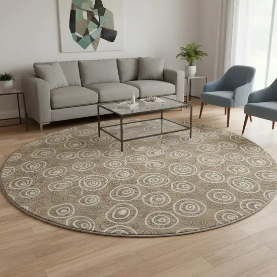 8' Brown And Ivory Polka Dot Washable Round Rug With UV Protection Photo 2