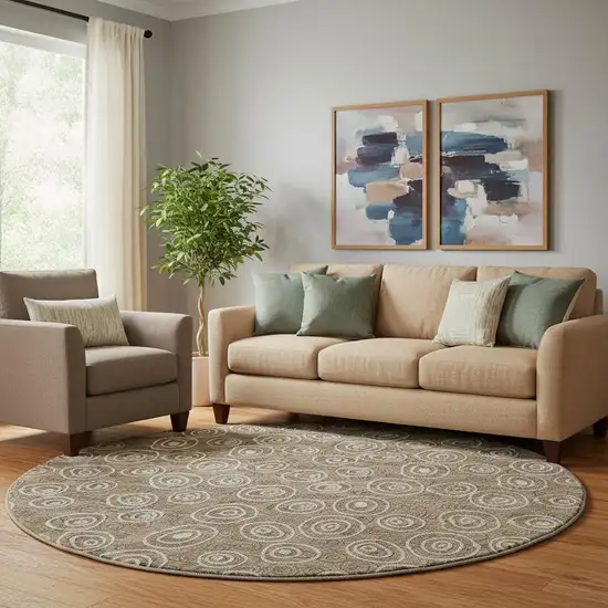 8' Brown And Ivory Polka Dot Washable Round Rug With UV Protection Photo 1