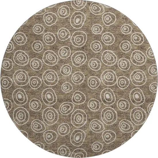8' Brown And Ivory Polka Dot Washable Round Rug With UV Protection Photo 1