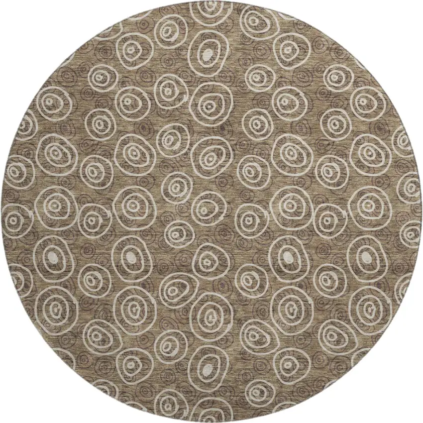 8' Brown And Ivory Polka Dot Washable Round Rug With UV Protection Photo 1