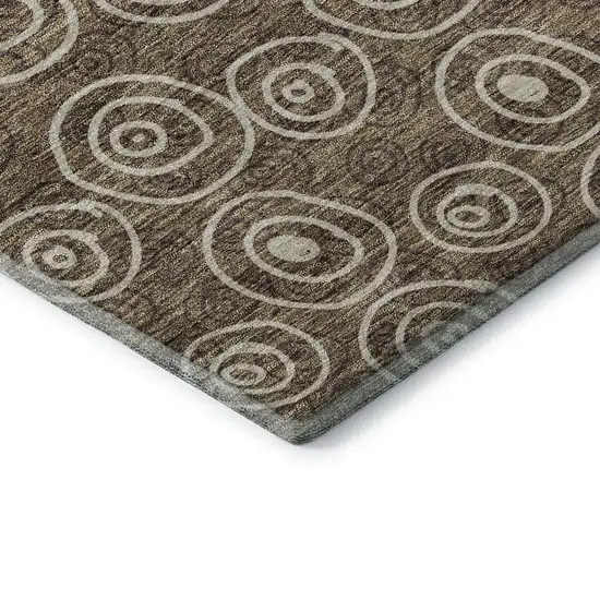 8' Brown And Ivory Polka Dot Washable Round Rug With UV Protection Photo 7