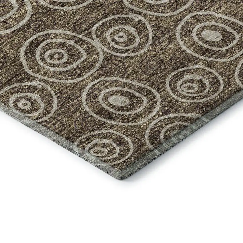 8' Brown And Ivory Polka Dot Washable Round Rug With UV Protection Photo 7