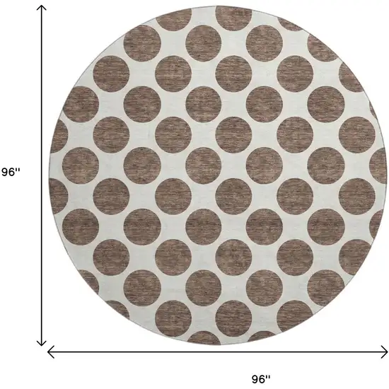 8' Brown And Ivory Polka Dot Washable Round Rug With UV Protection Photo 9