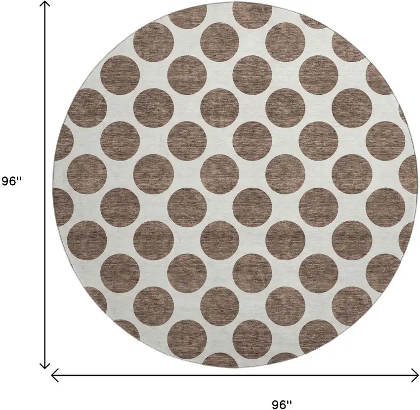 8' Brown And Ivory Polka Dot Washable Round Rug With UV Protection Photo 9