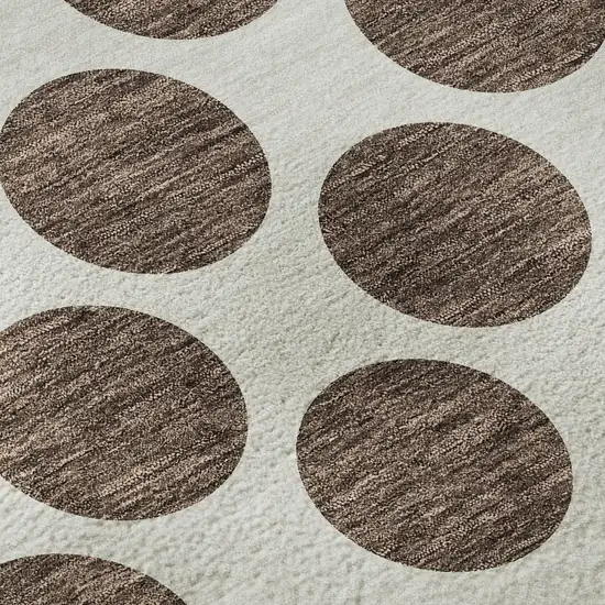 8' Brown And Ivory Polka Dot Washable Round Rug With UV Protection Photo 8