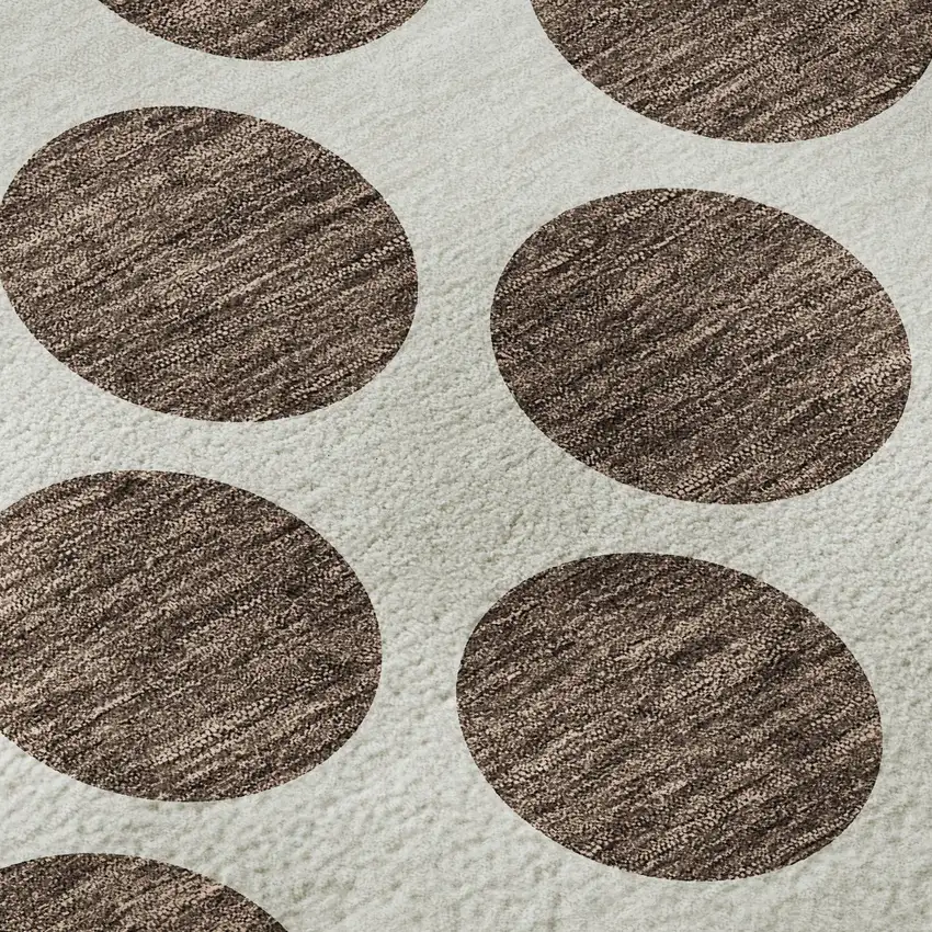 8' Brown And Ivory Polka Dot Washable Round Rug With UV Protection Photo 8