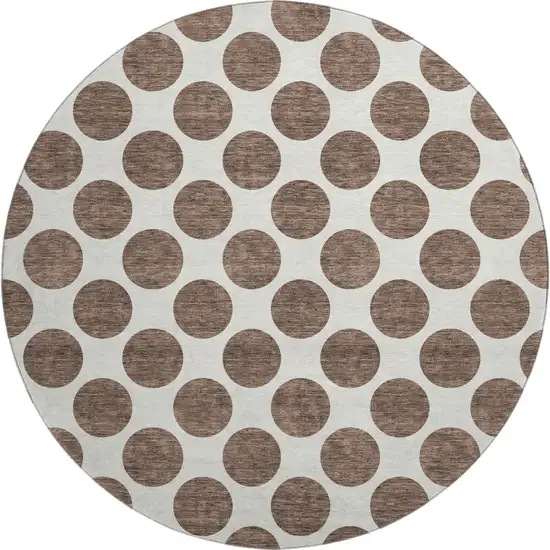 8' Brown And Ivory Polka Dot Washable Round Rug With UV Protection Photo 1