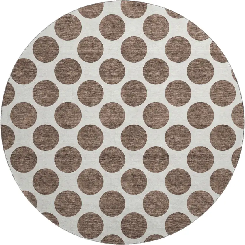 8' Brown And Ivory Polka Dot Washable Round Rug With UV Protection Photo 1