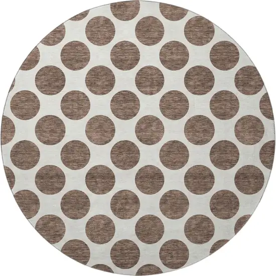 8' Brown And Ivory Polka Dot Washable Round Rug With UV Protection Photo 3