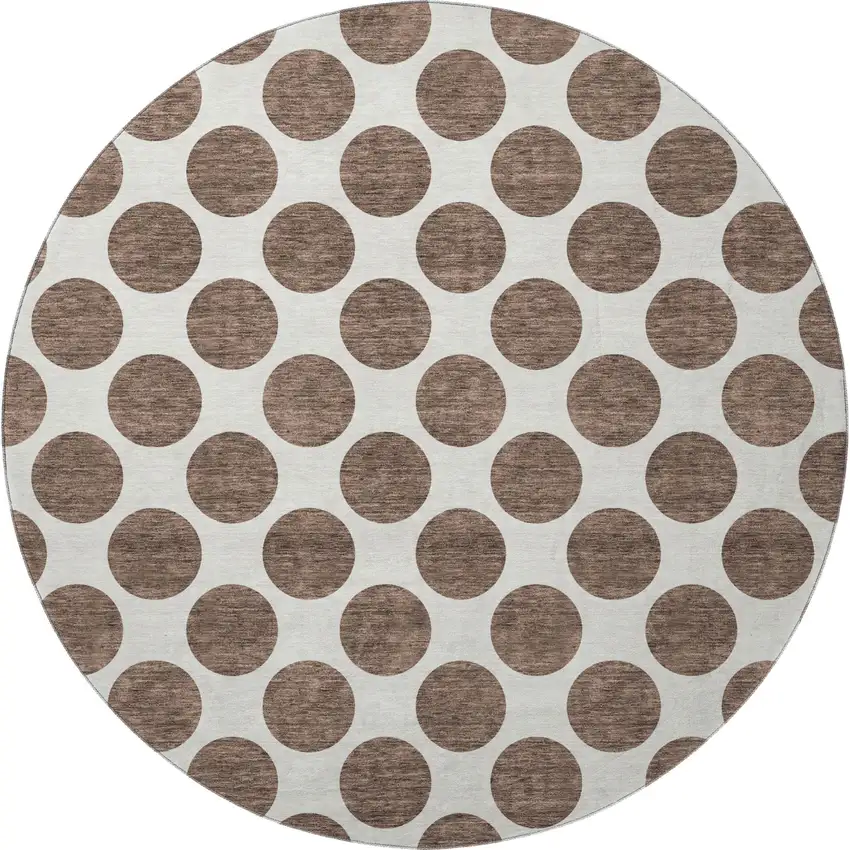 8' Brown And Ivory Polka Dot Washable Round Rug With UV Protection Photo 3