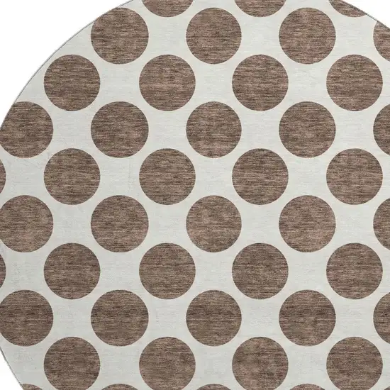 8' Brown And Ivory Polka Dot Washable Round Rug With UV Protection Photo 2