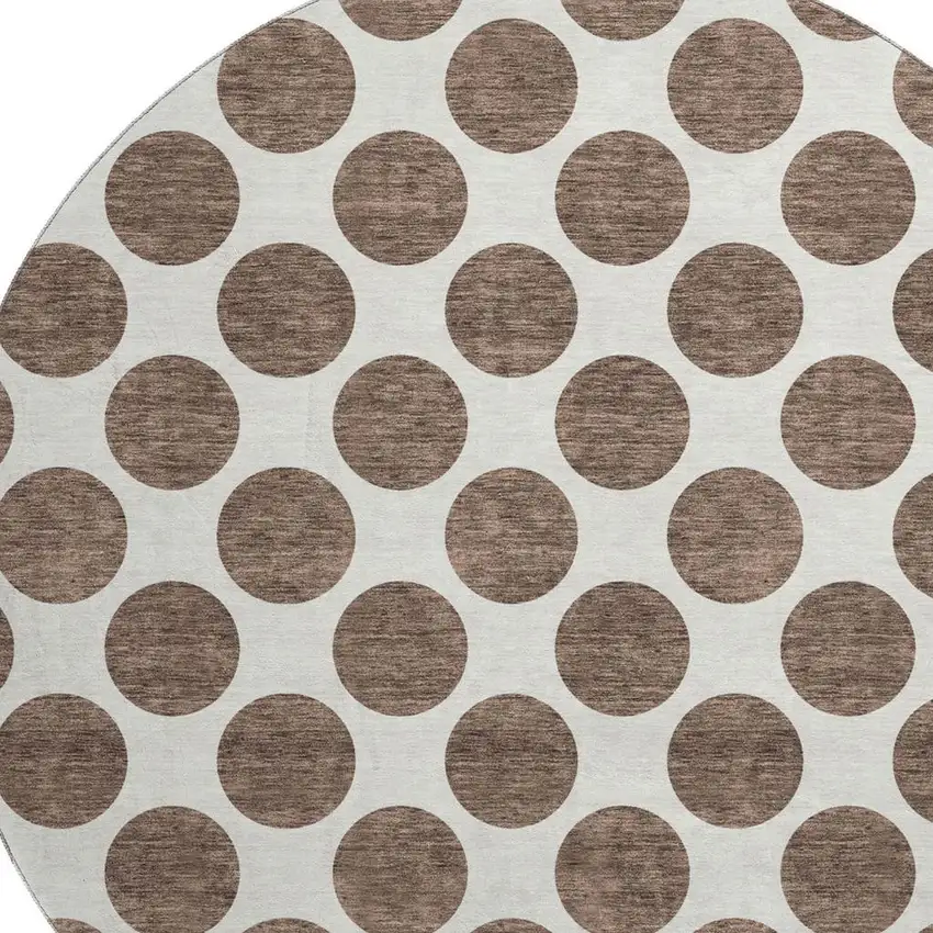 8' Brown And Ivory Polka Dot Washable Round Rug With UV Protection Photo 2