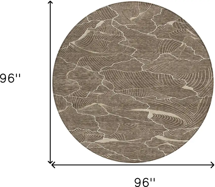 8' Brown And Ivory Round Abstract Washable Indoor Outdoor Area Rug Photo 9