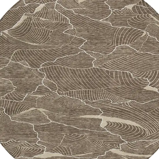 8' Brown And Ivory Round Abstract Washable Indoor Outdoor Area Rug Photo 5