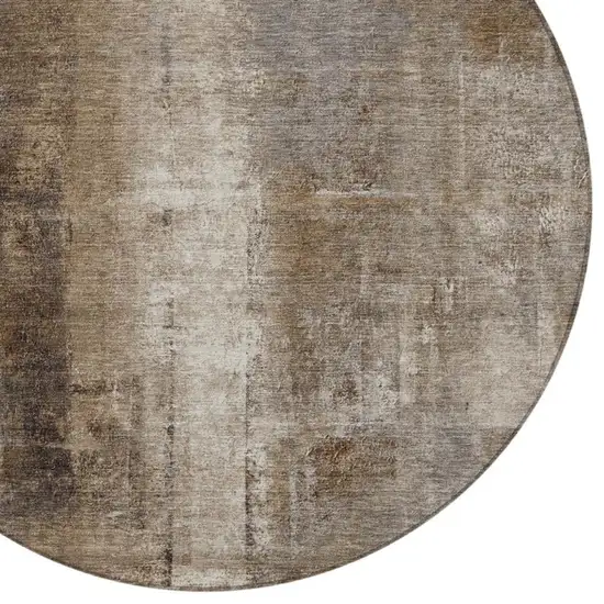 8' Brown And Ivory Round Abstract Washable Indoor Outdoor Area Rug Photo 8