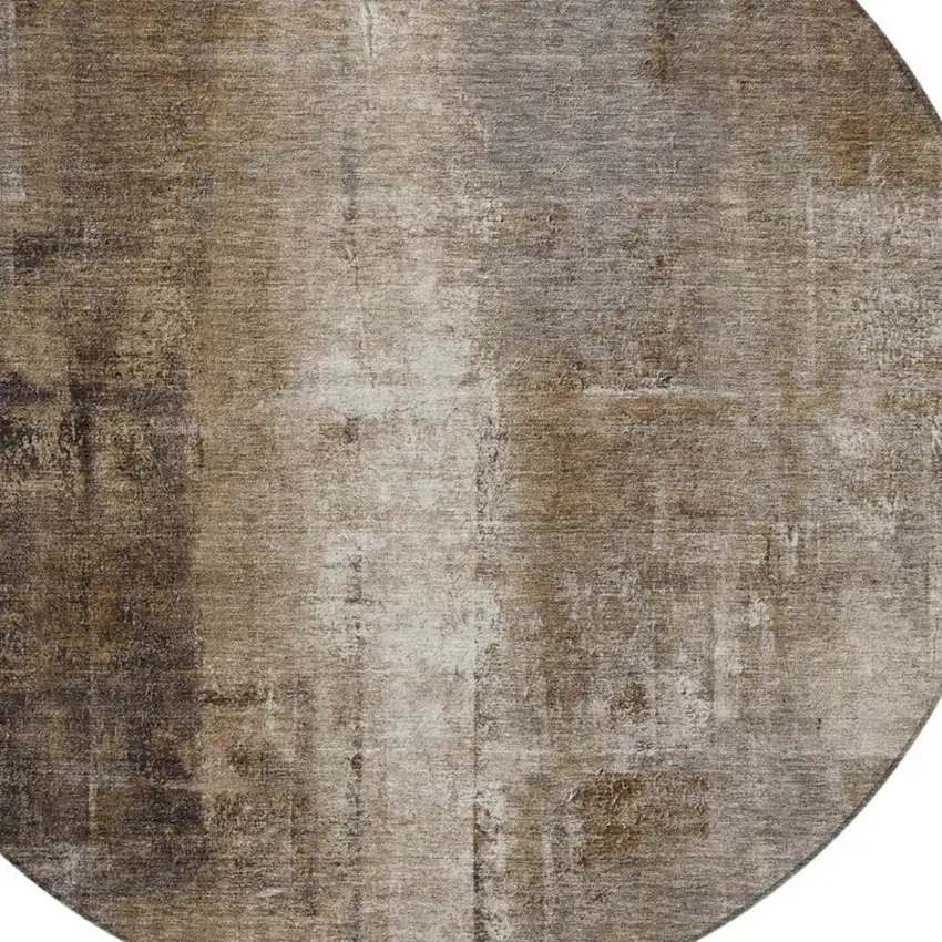 8' Brown And Ivory Round Abstract Washable Indoor Outdoor Area Rug Photo 4