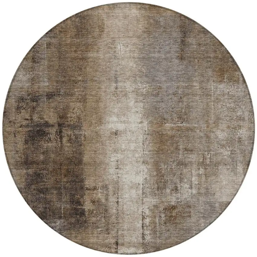 8' Brown And Ivory Round Abstract Washable Indoor Outdoor Area Rug Photo 3