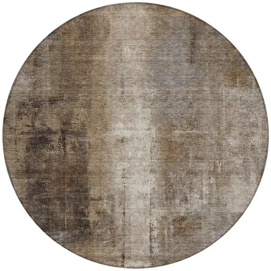 8' Brown And Ivory Round Abstract Washable Indoor Outdoor Area Rug Photo 3