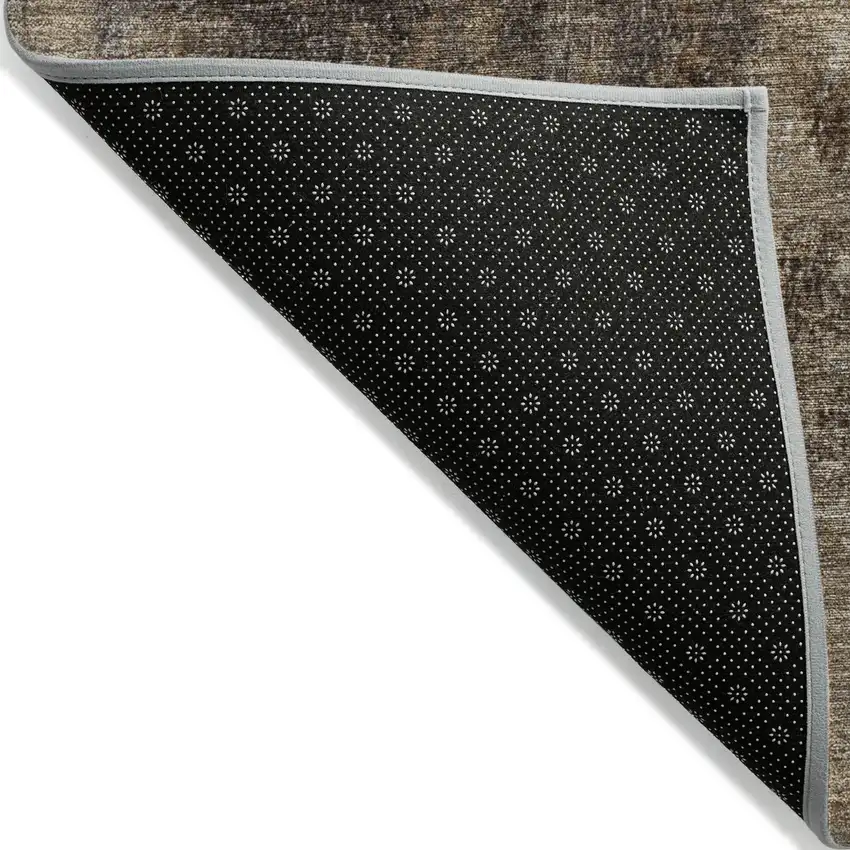 8' Brown And Ivory Round Abstract Washable Indoor Outdoor Area Rug Photo 9