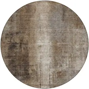 Photo of 8' Brown And Ivory Round Abstract Washable Indoor Outdoor Area Rug