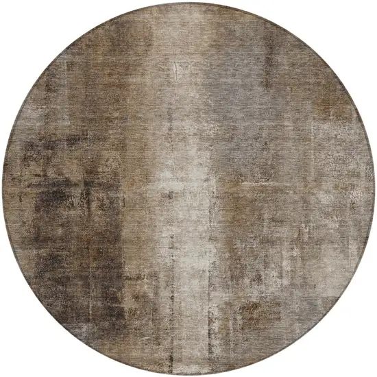 8' Brown And Ivory Round Abstract Washable Indoor Outdoor Area Rug Photo 1