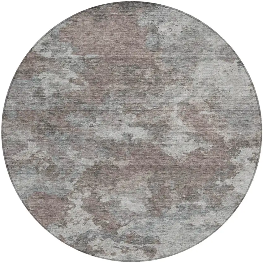 8' Brown And Ivory Round Abstract Washable Indoor Outdoor Area Rug Photo 1