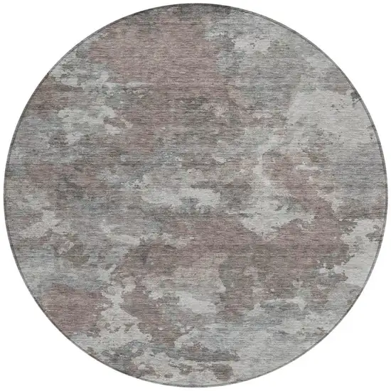 8' Brown And Ivory Round Abstract Washable Indoor Outdoor Area Rug Photo 3