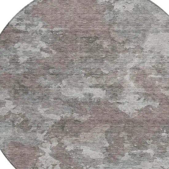8' Brown And Ivory Round Abstract Washable Indoor Outdoor Area Rug Photo 4