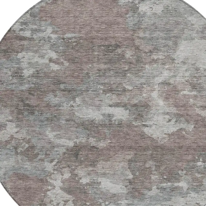 8' Brown And Ivory Round Abstract Washable Indoor Outdoor Area Rug Photo 4