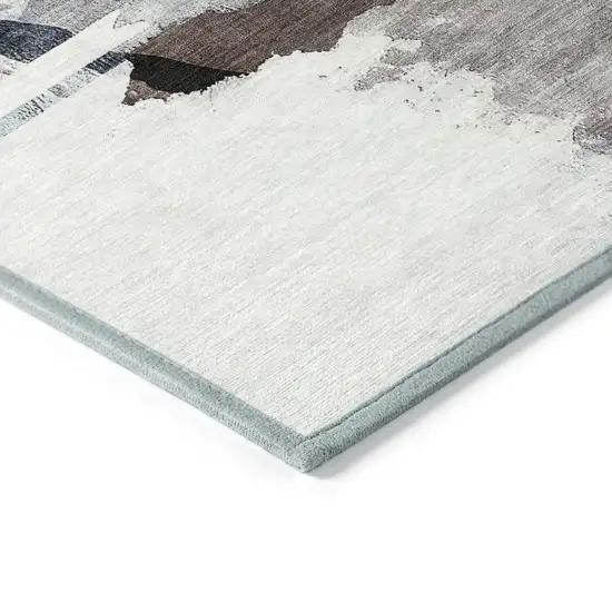 8' Brown And Ivory Round Abstract Washable Indoor Outdoor Area Rug Photo 8