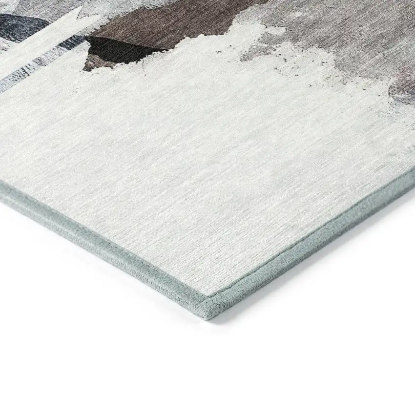 8' Brown And Ivory Round Abstract Washable Indoor Outdoor Area Rug Photo 8