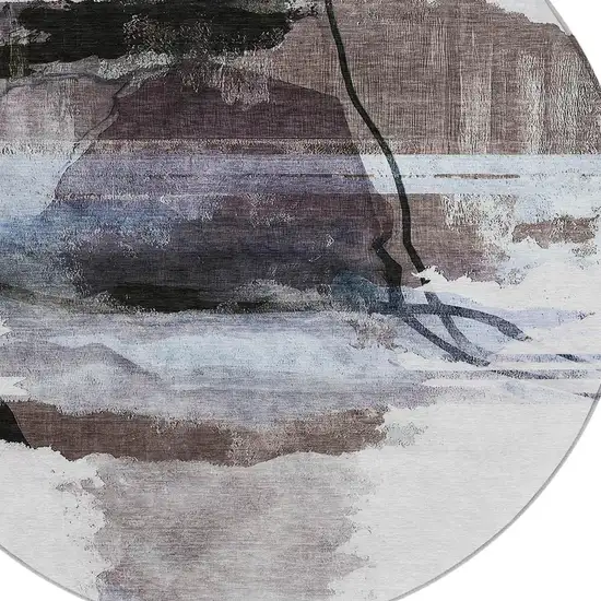8' Brown And Ivory Round Abstract Washable Indoor Outdoor Area Rug Photo 9