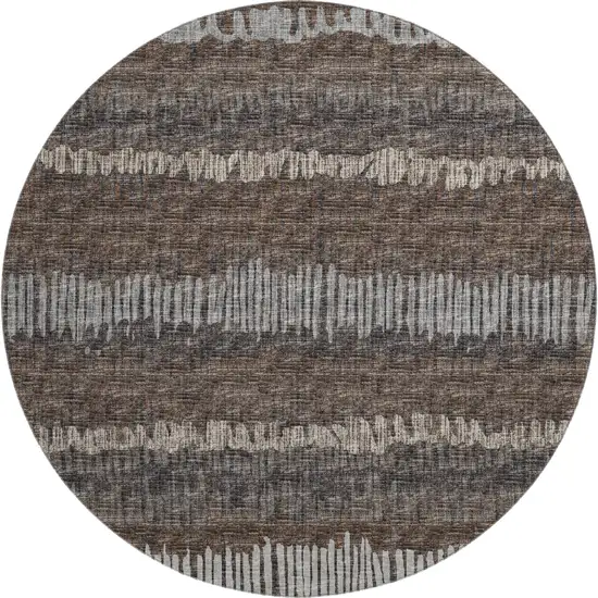 8' Brown And Ivory Round Abstract Washable Indoor Outdoor Area Rug Photo 2