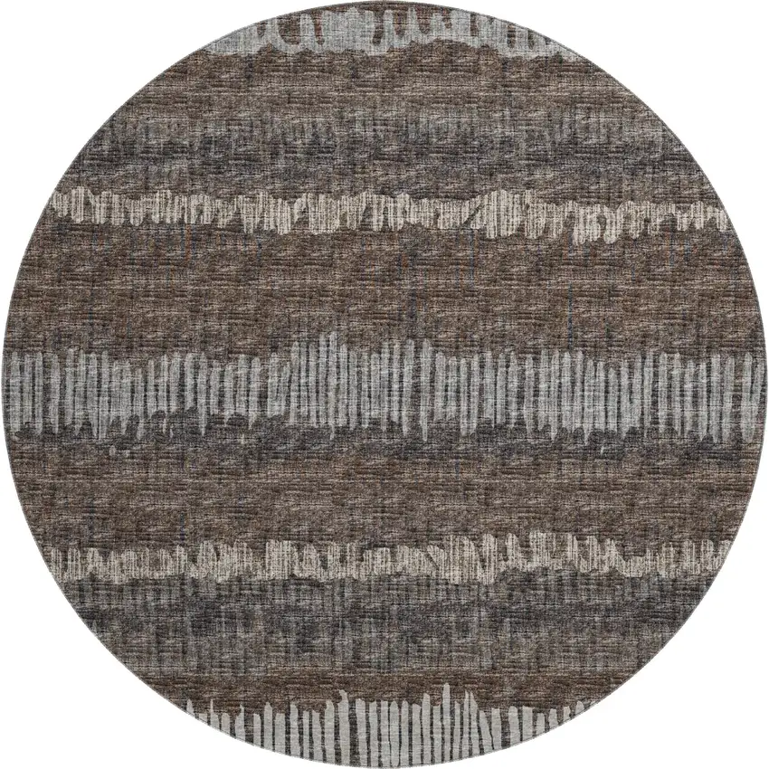 8' Brown And Ivory Round Abstract Washable Indoor Outdoor Area Rug Photo 2