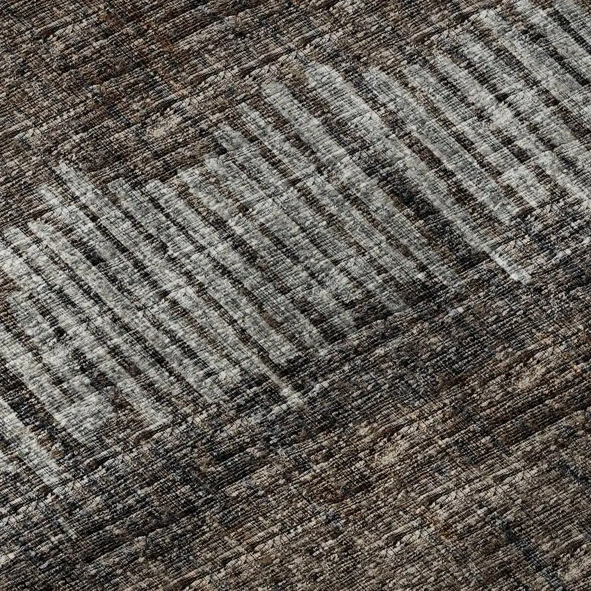 8' Brown And Ivory Round Abstract Washable Indoor Outdoor Area Rug Photo 7