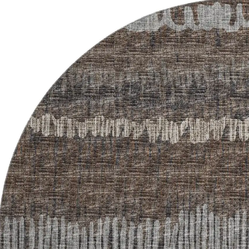 8' Brown And Ivory Round Abstract Washable Indoor Outdoor Area Rug Photo 4