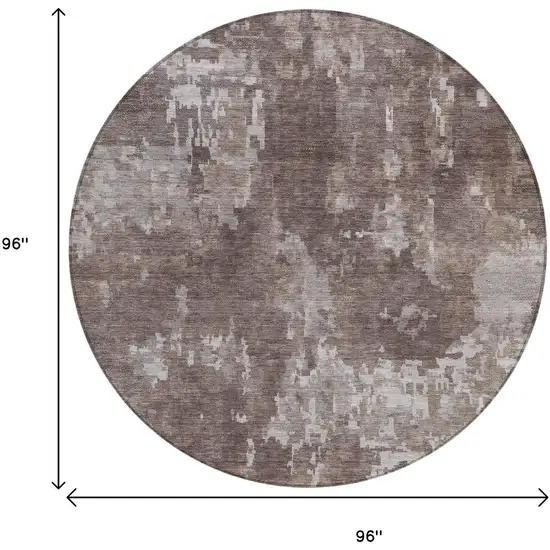 8' Brown And Ivory Round Abstract Washable Indoor Outdoor Area Rug Photo 3