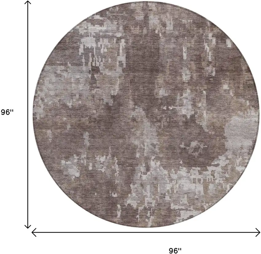8' Brown And Ivory Round Abstract Washable Indoor Outdoor Area Rug Photo 3
