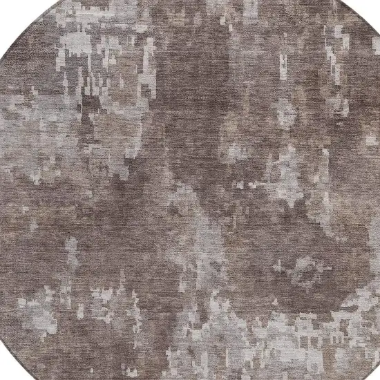 8' Brown And Ivory Round Abstract Washable Indoor Outdoor Area Rug Photo 2