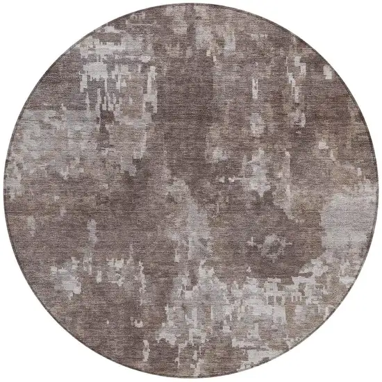 8' Brown And Ivory Round Abstract Washable Indoor Outdoor Area Rug Photo 3