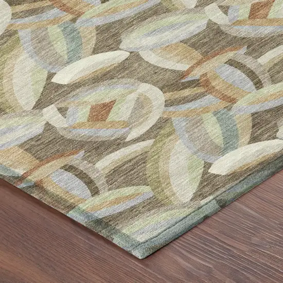 8' Brown And Ivory Round Abstract Washable Indoor Outdoor Area Rug Photo 6